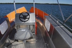 Opted to take the minimalist approach with his 6000 Ocean Craft Series Extreme Reef Fisher simply to stress the Hull's efficiency, hence the Fitting of a 15hp Yamaha plus a 30hp Tohatsu for a combined package of 45hp on the transom.  It certainly was an unusual approach but these are unusual craft.